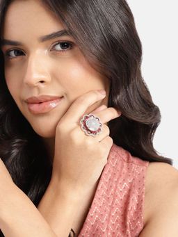 Gahan - Womens Silver Plated Ruby Pink Ad Stud Adjusted Ring