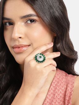 Gahan - Womens Silver Plated Ad Stud Green Adjusted Ring