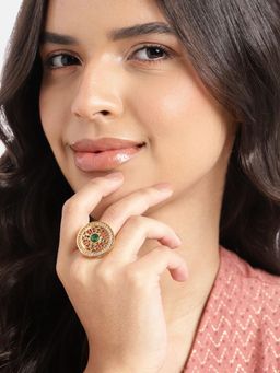 Gahan - Womens Gold Plated Green Adjusted Ring