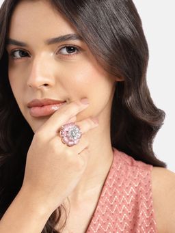 Gahan - Womens Silver Plated Ad Stud Baby Pink Adjusted Ring