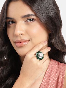 Gahan - Womens Silver Plated Ad Stud Green Adjusted Ring