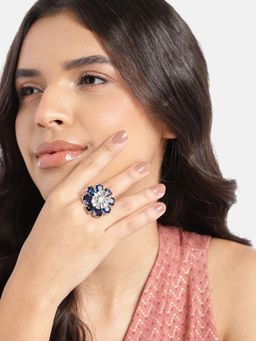 Gahan - Womens Silver Plated Ad Stud Navy Blue Adjusted Ring