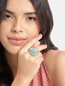 Gahan - Womens Silver Plated Ad Stud Mint Adjusted Ring