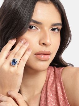 Gahan - Womens Silver Plated Ad Stud Navy Blue Adjusted Ring