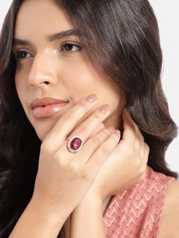 Gahan - Womens Silver Plated Ad Stud Ruby Pink Adjusted Ring