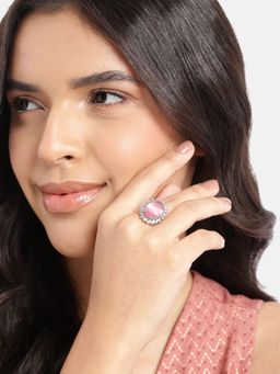 Gahan - Womens Silver Plated Ad Stud Baby Pink Adjusted Ring