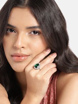 Gahan - Womens Silver Plated Ad Stud Green Adjusted Ring
