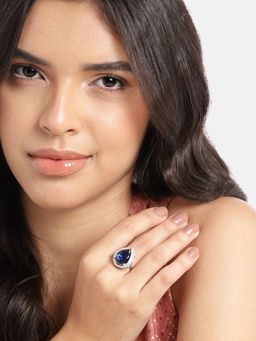 Gahan - Womens Silver Plated Ad Stud Navy Blue Adjusted Ring