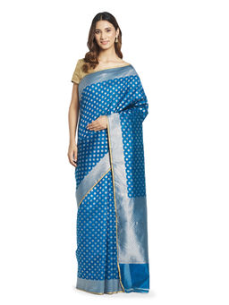 Fabindia - Blue Geometric Silk Saree