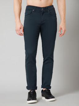 Cantabil - Mens Navy Blue Solid Casual Trousers