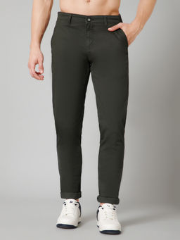Cantabil - Mens Olive Solid Casual Trousers