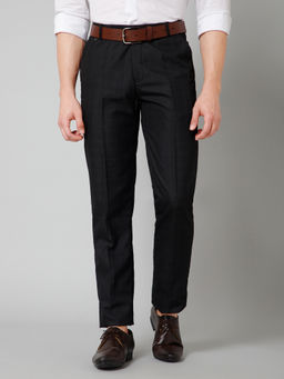 Cantabil - Mens Black Checkered Formal Trousers