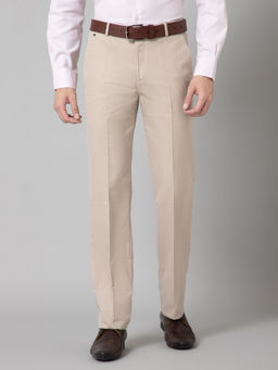 Cantabil - Mens Beige Textured Formal Trousers
