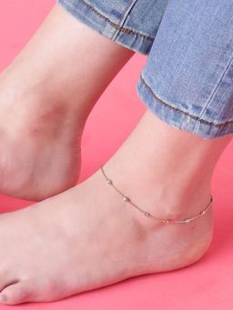 Zavya - Beaded Chain Beauty Triple Tone 925 Sterling Silver Chain Anklet (Single Piece)