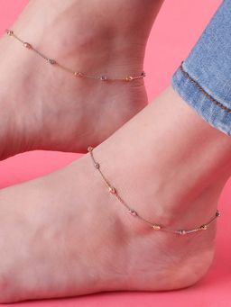 Zavya - Beaded Chain Beauty Triple Tone 925 Sterling Silver Chain Anklet (Pair)