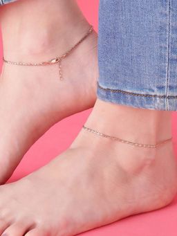 Zavya - Sparkling Rose Gold Plated 925 Sterling Silver Chain Anklets (Pair)