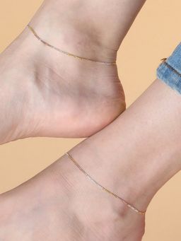 Zavya - Minimal Triple Tone Figaro Chain 925 Sterling Silver Anklet (Pair)