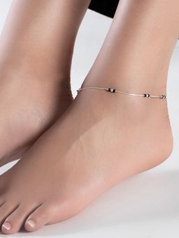 Zavya - Shimmering Harmony: Rhodium-Plated Sterling Silver Anklet (Single Piece)