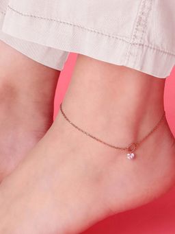Zavya - Roseate Charm 925 Sterling Silver Chain Anklet with Cubic Zirconia (Single Piece)