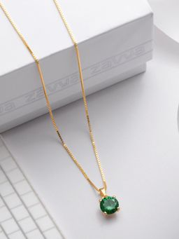 Zavya - Green Solitaire Gold Solitaire Box Chain Pendant