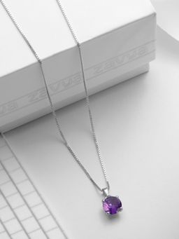 Zavya - Purple Solitaire Box Chained 925 Sterling Silver Necklace