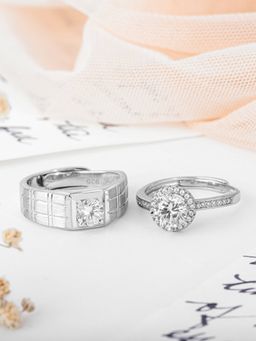 Zavya - Forever Yours Rhodium-Plated 925 Sterling Silver Couple Ring