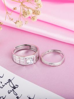 Zavya - Everlasting Bliss Rhodium-Plated 925 Sterling Silver Solitaire Couple Ring