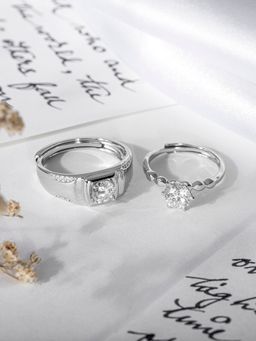 Zavya - Timeless Devotion Rhodium-Plated 925 Sterling Silver Solitaire Couple Ring