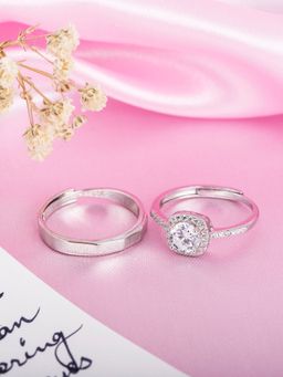 Zavya - Sparkling Harmony Rhodium-Plated 925 Sterling Silver Couple Ring