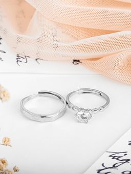 Zavya - Eternal Radiance Rhodium-Plated 925 Sterling Silver Couple Ring