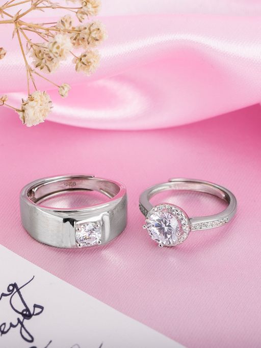 Zavya Eternal Sparkle Rhodium-Plated 925 Sterling Silver Couple Ring