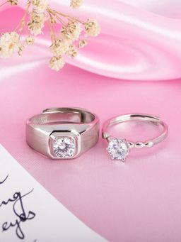 Zavya - Everlasting Union Solitaire Rhodium-Plated 925 Sterling Silver Couple Ring