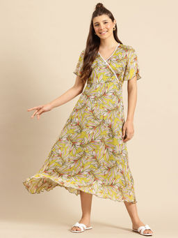 Qurvii - Olive Slim Fit Curved Hemline Dress With Lining