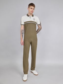 Monte Carlo - Mens Regular Fit Half Sleeve Solid Collar Olive Co-Ord Set
