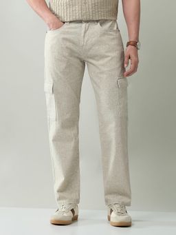 AD By Arvind - Textured Comfort Fit Cargo Pocket Trouser