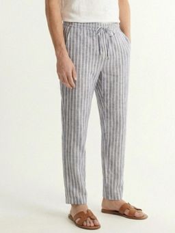 IZF - Men Striped Straight Fit Linen Trouser