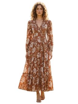 GAIIA - Brown Floral Print Cotton Maxi Dress