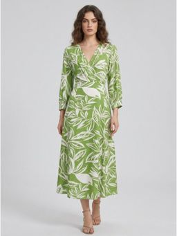 GAIIA - Green Leaf Printed Cotton Maxi Dress