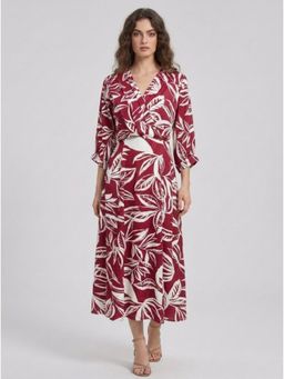GAIIA - Red Leaf Printed Cotton Maxi Dress