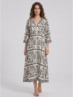 GAIIA - Black Floral Printed Cotton Maxi Dress