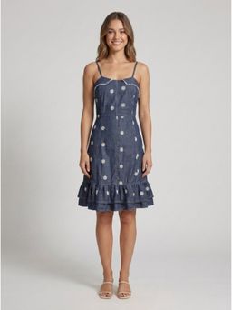 GAIIA - Dark Blue Floral Embroidered Denim Mini Dress