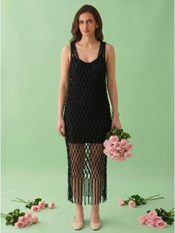 AMAGYAA - Black Crochet Knit Midi Dress