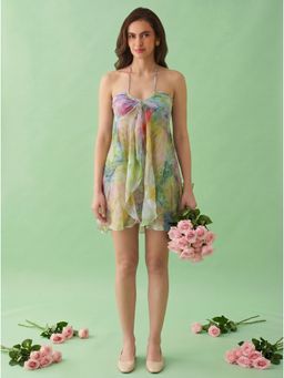 AMAGYAA - Multi-Colour Chiffon Halter Neck Mini Dress