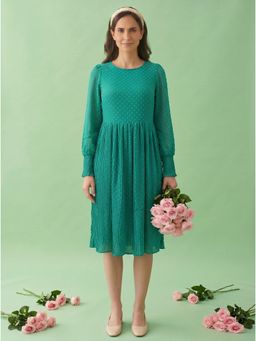 AMAGYAA - Green Dobby Flared Midi Dress