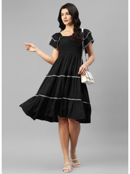 Deebaco - Rayon Black Fit And Flare Midi Dress