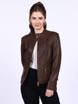Saint G - Kinsley Women Brown leather Cafe Racer Jackets
