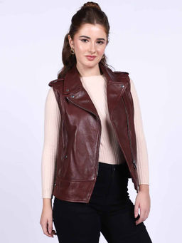 Saint G - Micaela Burgundy Leather Women Collar Jackets