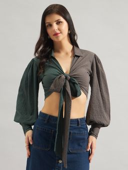 Trend Arrest - Women Colorblock Shirt Style Crop Top