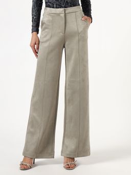 Guess - Womens Wide Leg High-Rise Skinny Fit Flat-Front Trousers