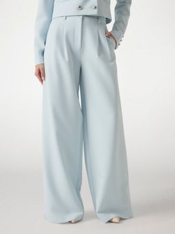 Guess - Womens Solid High-Rise Wide Leg Double Pleated Trousers